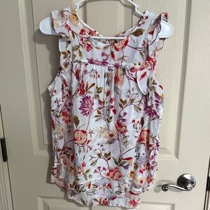 LC Lauren Conrad Floral Ruffle Blouse - White and Pink